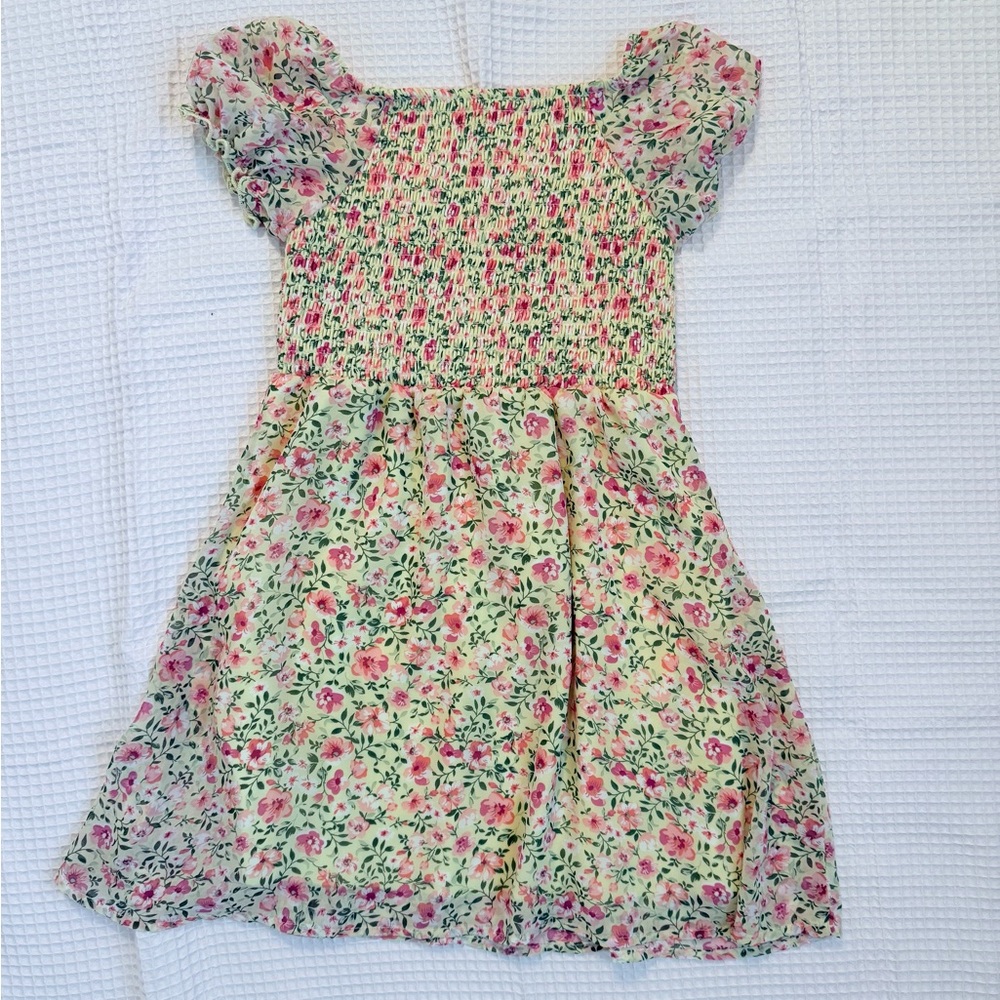 Floral Yellow, Pink and Green Kids Dress